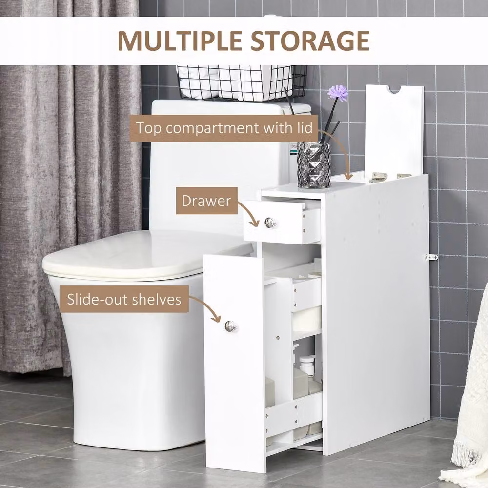 STILVORA Slim Bathroom Storage Cabinet with Drawers in White Matt MDF – 3