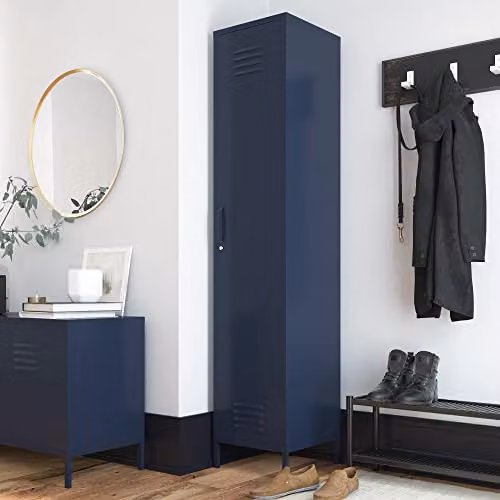DHP Furniture Bradford Single Metal Storage Cabinet, Blue, H 185 x W 40 x D 38 cm – 2