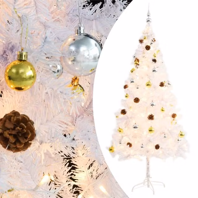 Berkfield Home Pre-lit Artificial Christmas Tree with Baubles, White, Height: 180 cm – 1
