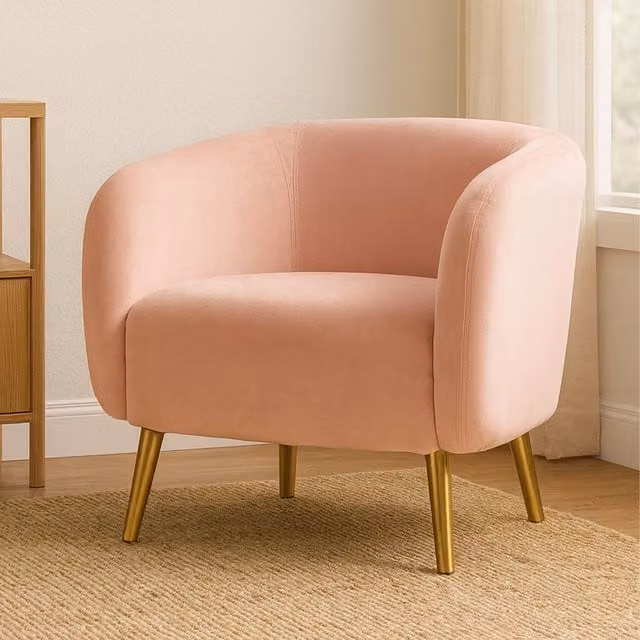Louxor Living Pink Velvet Tub Armchair with Gold Metal Legs