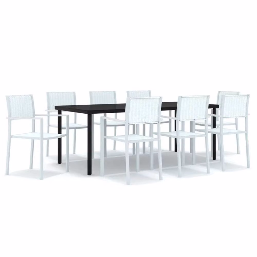 Berkfield Home 9 Piece Modern White Garden Dining Set with Glass Top and Powder Coated Steel Frame – 2