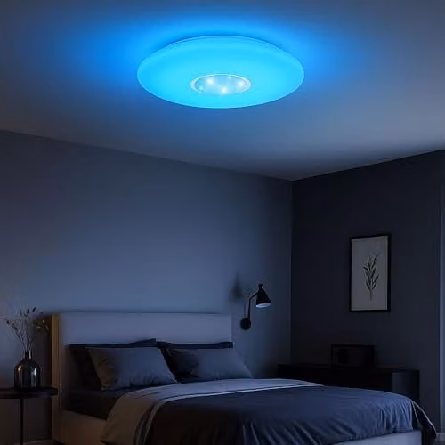 Globo Lighting RGB LED Dimmable Ceiling Light in White with Remote Control, Timer and Night Light Function, W/D/H: 48.5 x 48.5 x 7.2 cm – 3