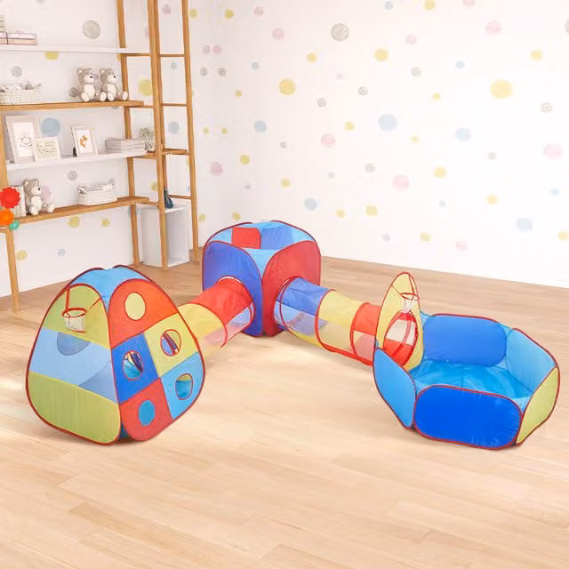 Livingandhome 5 in 1 Modular Pop-Up Ball Pit and Tunnel Combo with Velcro Balls in Multi-colour and Blue