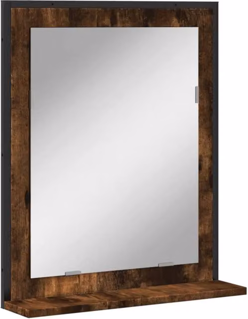 Berkfield Home Bathroom Mirror with Shelf in Smoked Oak Brown, W/D/H: 50 x 12 x 60 cm