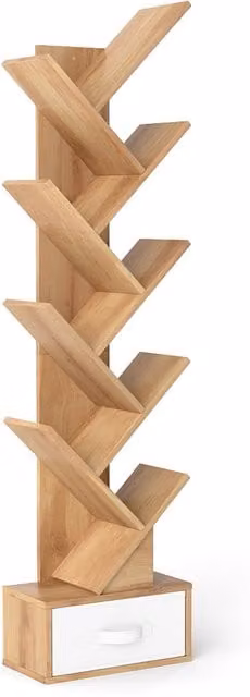 COSTWAY 10 Tier Ladder Display Bookcase in Brown Wood Finish