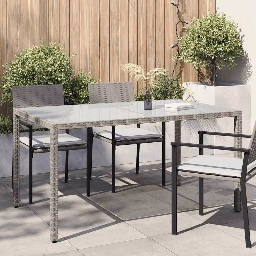 Berkfield Home Grey Poly Rattan and Tempered Glass Rectangular Garden Table W/D/H: 150 x 90 x 75 cm – 2