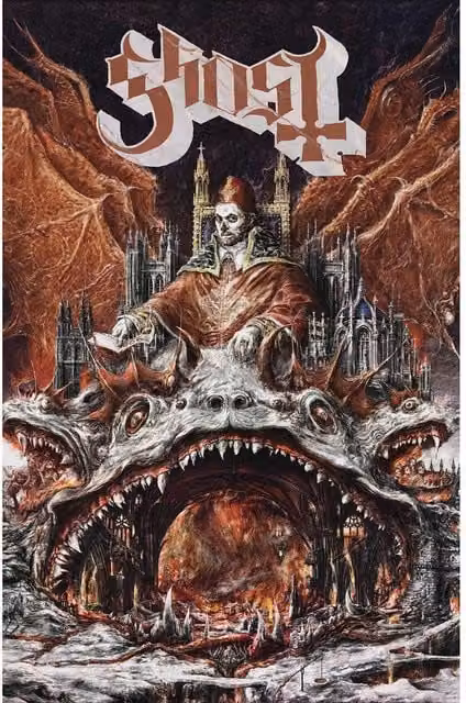 Ghost Prequelle Abstract Graphic Textile Wall Poster, Multicoloured and Beige, W: 107 cm, H: 66 cm