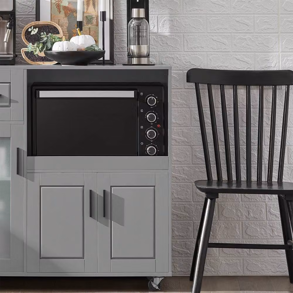 SoBuy Grey Rustic Kitchen Trolley with Glass Doors and Appliance Housing Unit – 3