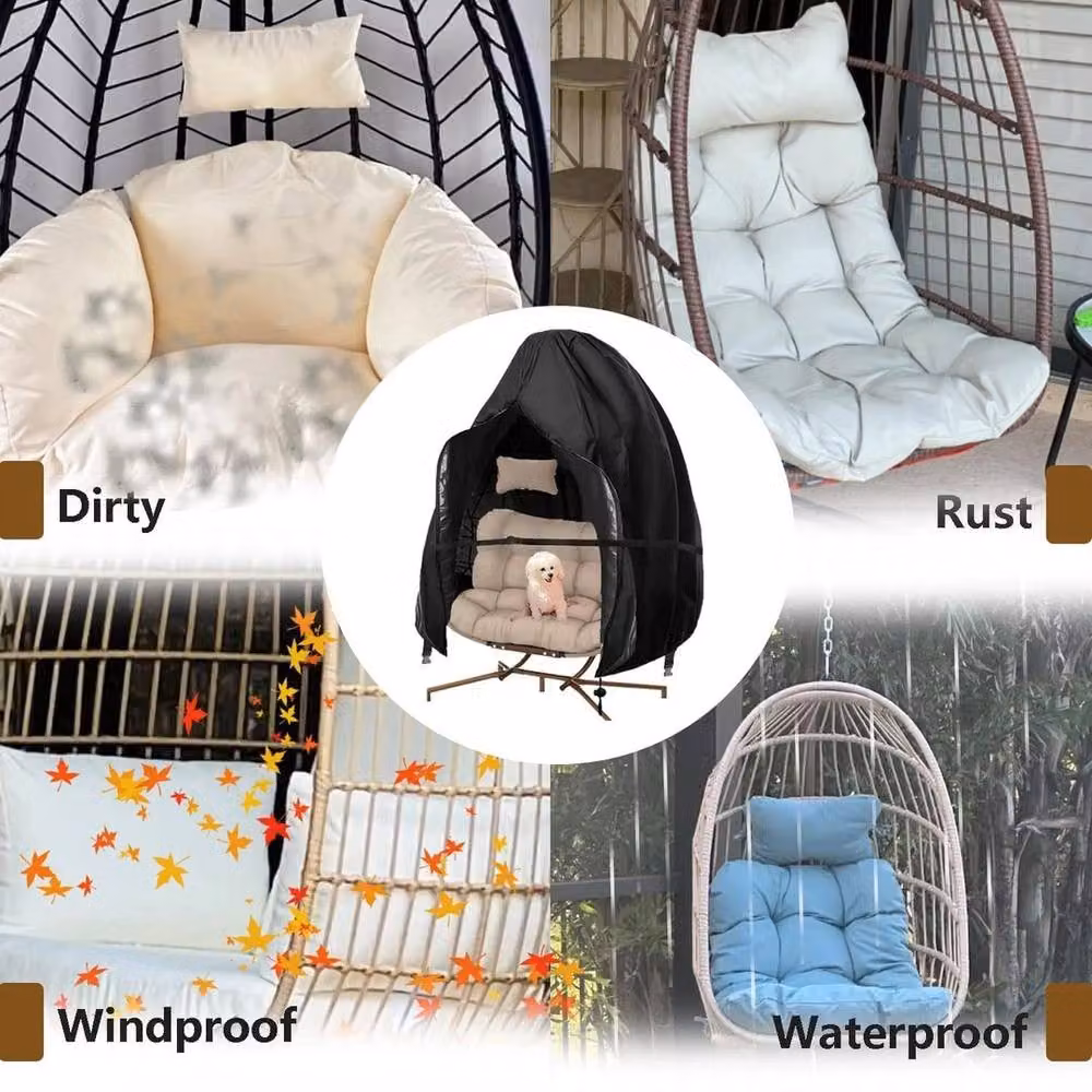 EONLION Heavy Duty Hanging Swing Egg Chair Cover, Black, W 231 cm x H 231 cm – 5