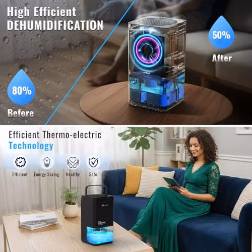 PureMate 1400ml Electric Dehumidifier with Ultra Quiet Operation and Auto Shut Off in Black and Multicolour – 3