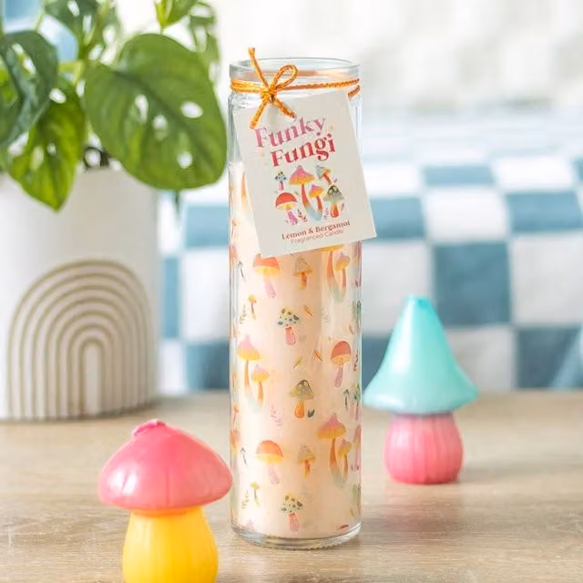Uniqueful Funky Fungi Mushroom Print Multicolour Pillar Tube Candle