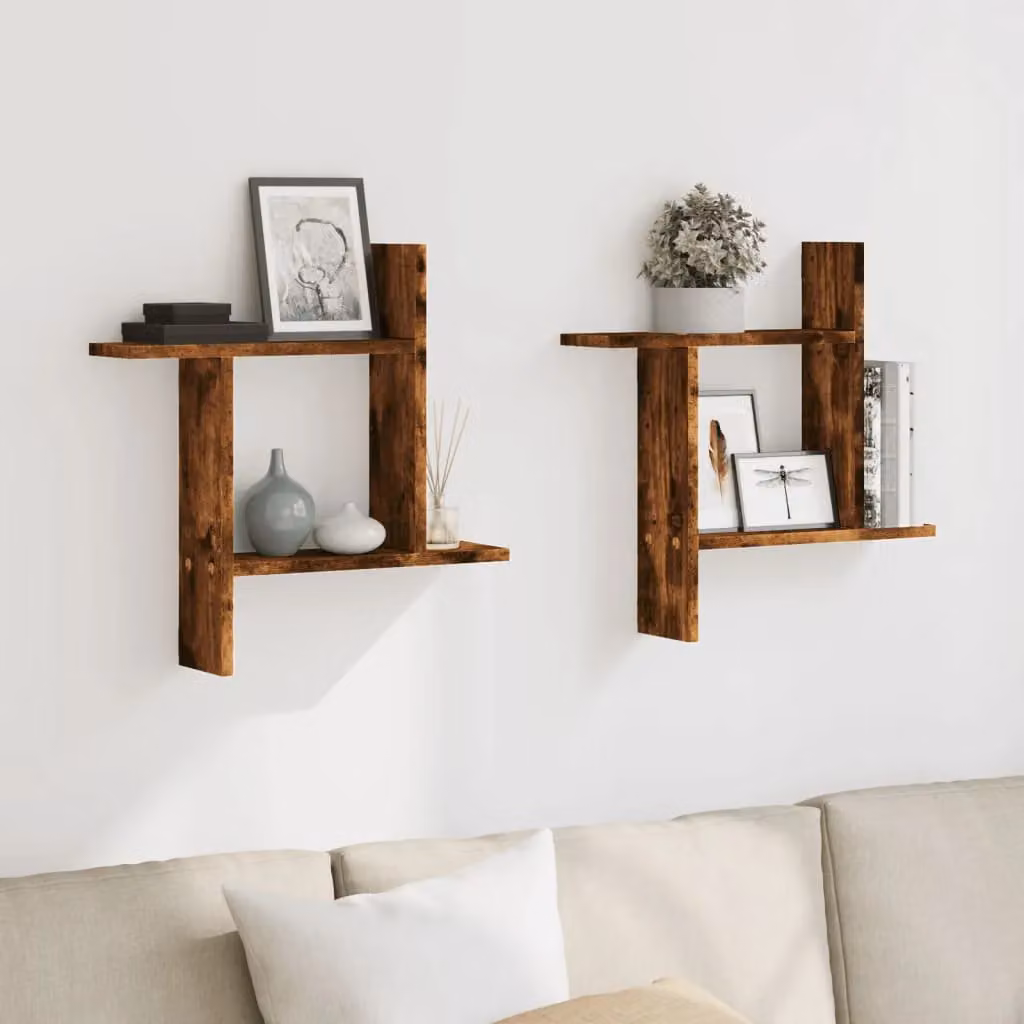 Berkfield Home Wall Shelves, 2 Piece Set in Smoked Oak Brown, W/D/H: 50 x 12 x 50 cm – 2