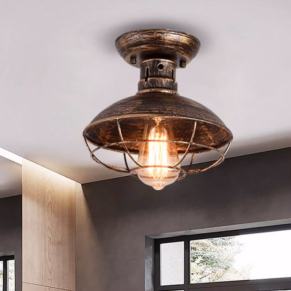 NIVOR Industrial Metal Cage Ceiling Light Chandelier in Oil Rubbed Bronze – 4