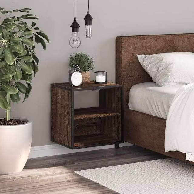 Berkfield Home Wall-mounted Bedside Cabinet, Brown Oak, W: 40 cm, D: 31 cm, H: 39.5 cm – 1