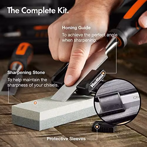 VonHaus 8-Piece Chrome Vanadium Woodworking Chisel Set with Sharpening Stone, Honing Guide and Storage Case – 3