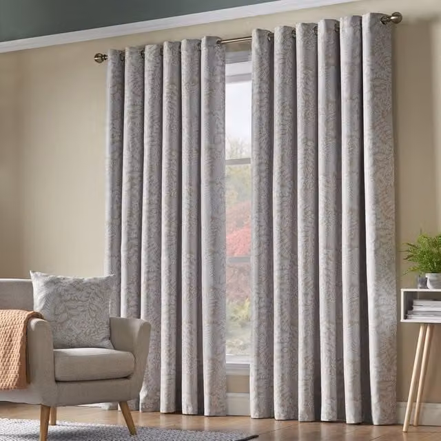 Alan Symonds Ferndown Cream Blackout and Thermal Insulating Eyelet Curtains W: 111 cm, H: 183 cm