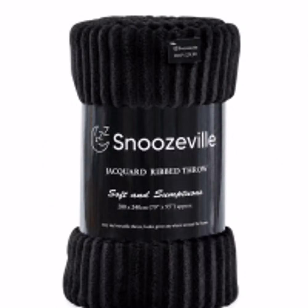 Dyzi Large Supersoft Ribbed Jacquard Fleece Throw Blanket in Black, W/D/H: 200 x 240 cm – 6