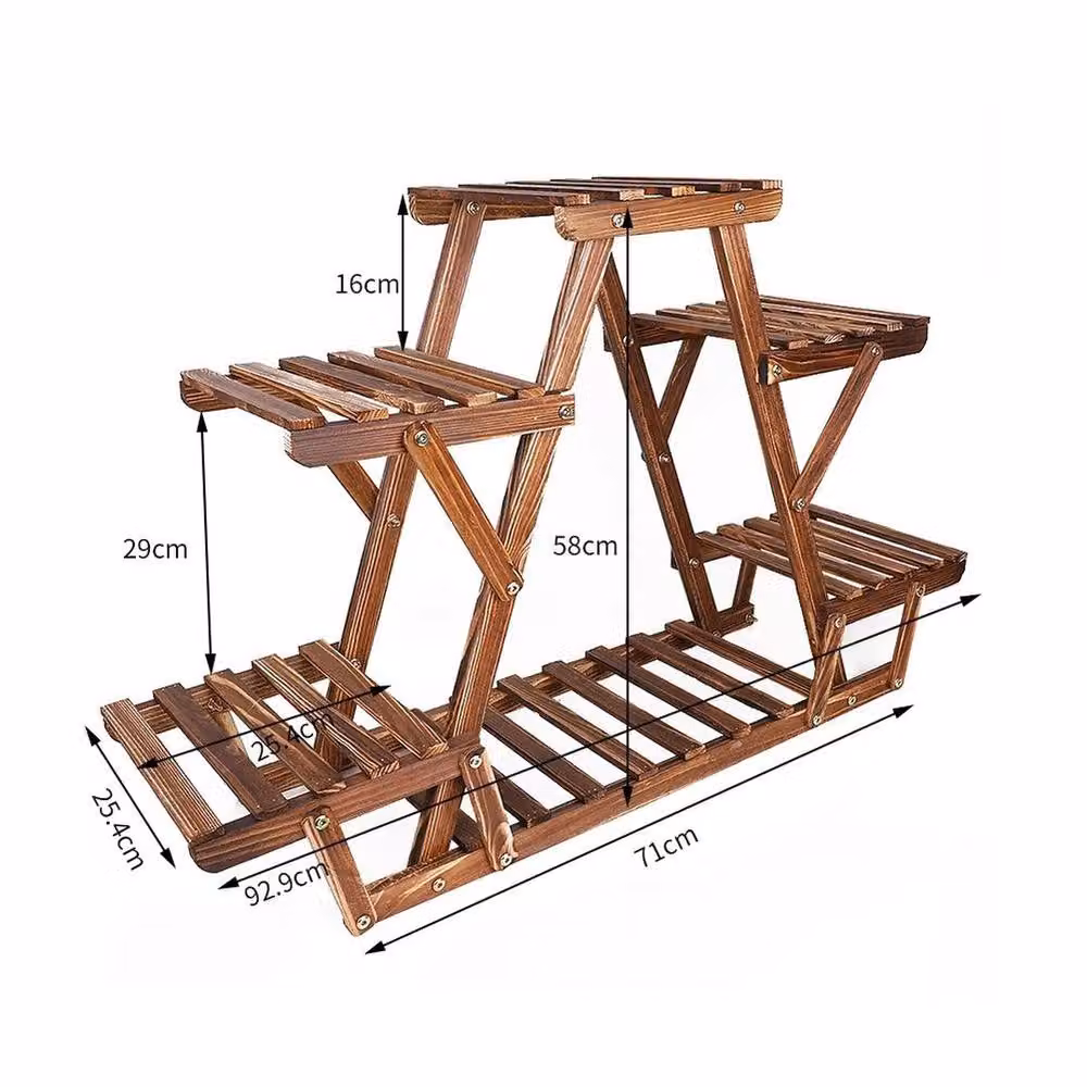 EONLION 6-Tier Rustic Wooden and Metal Ladder Plant Stand, Brown, H 100 cm x W 58.42 cm x D 25.4 cm – 2