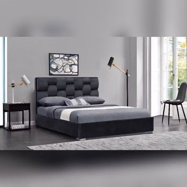 Comfy Living Ltd Modern Upholstered Velvet Bedframe in Grey or Blue, W/D/H: 140 x 200 x 110 cm