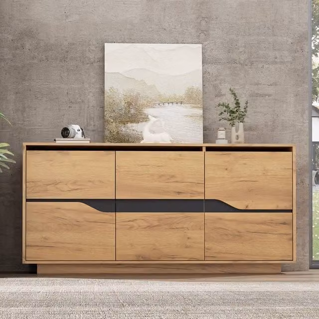 Matteo Modern Vintage Wood Effect 3-Door Storage Cabinet Sideboard in Beige, Sand and Brown