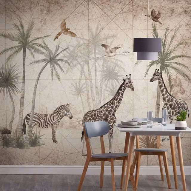 Grandeco Animal Jungle Mural Wallpaper in Brown, Yellow and Beige