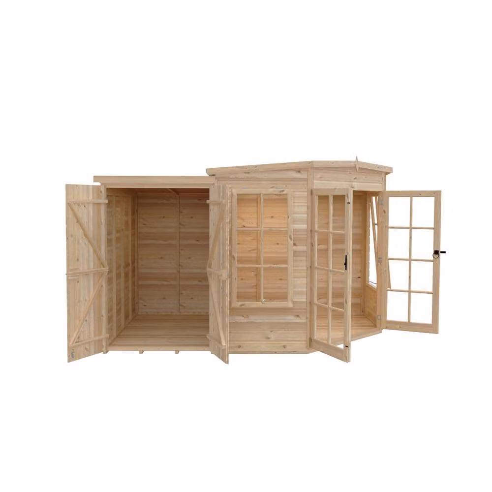 Shires Hampton Wooden Garden Shed with Side Shed in Beige, W: 205 cm, D: 119 cm, H: 190.3 cm – 2