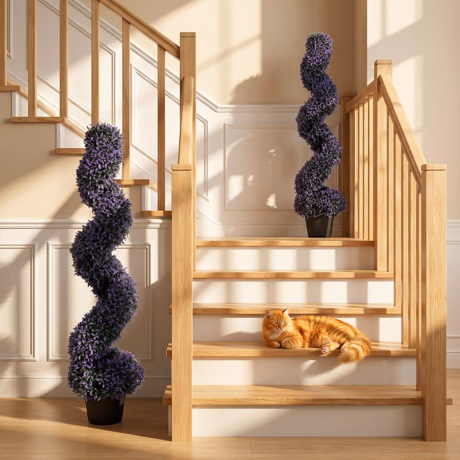 HOMCOM Set of 2 Purple Artificial Boxwood Spiral Topiary Trees, Height: 120 cm – 2