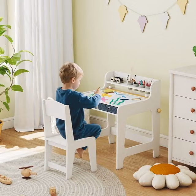 AIYAPLAY Kids Art Desk and Chair Set in White