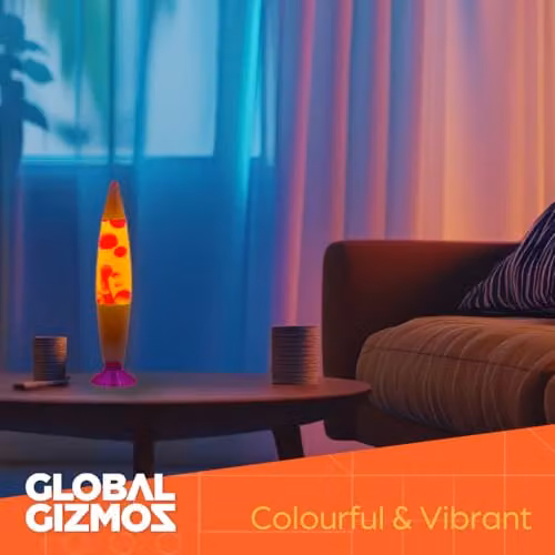 Global Gizmos Pink Ombre Lava Lamp with Sunset Pattern Base, Multicolour Retro Mood Light, Height: 40.64 cm – 2