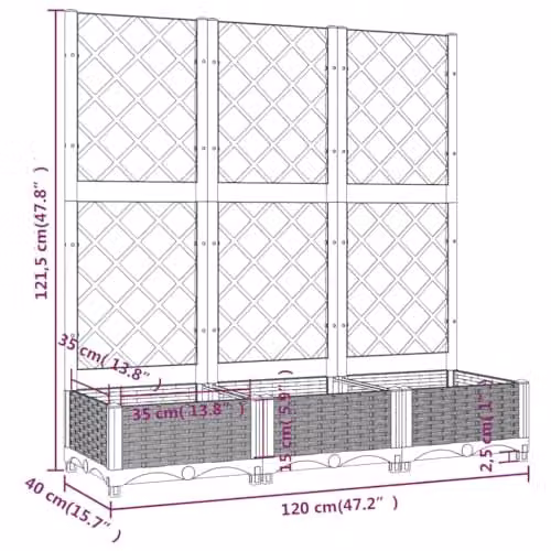 vidaXL Brown Rectangular Garden Planter with Trellis and Climbing Support, Polypropylene – 3