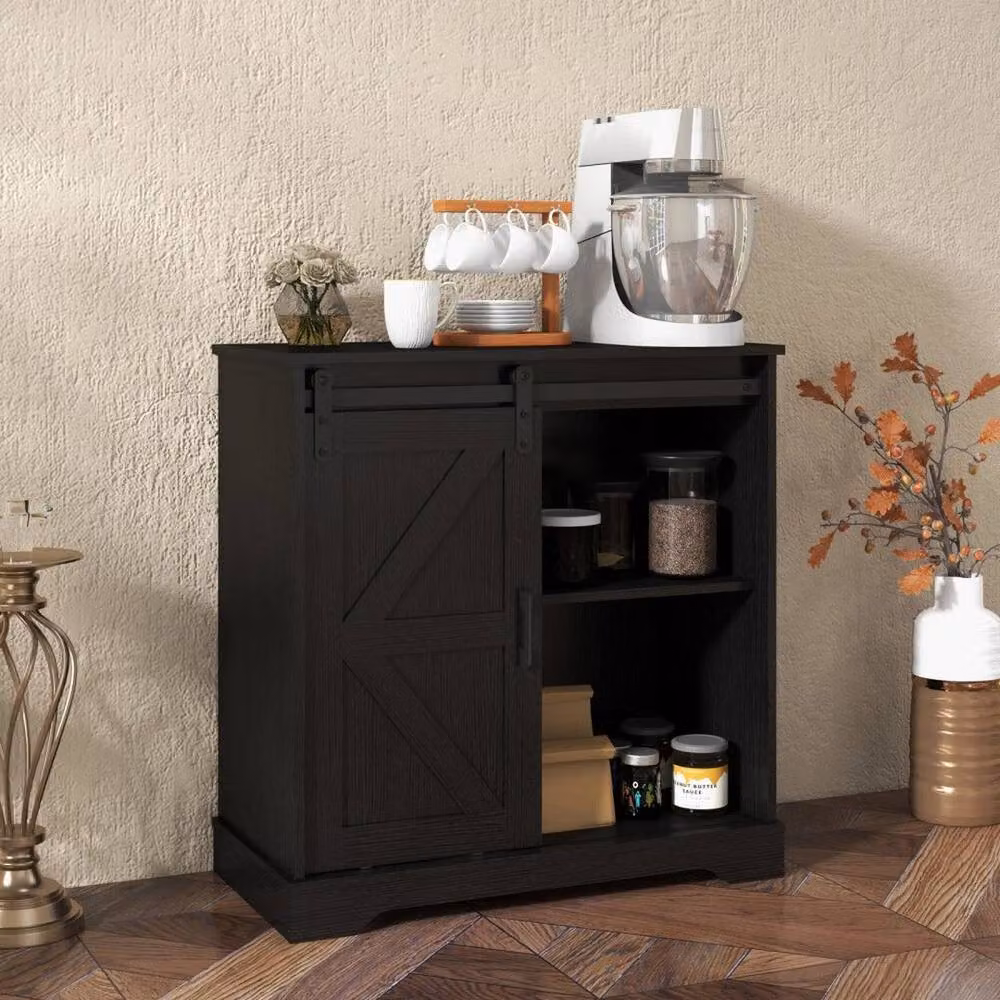 KORVIXA Black Modern Matt Buffet Sideboard Storage Cabinet W/D/H: 100 x 100 x 100 cm – 3