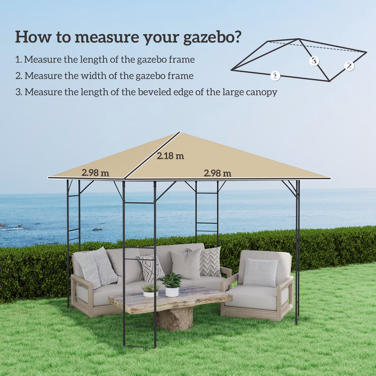 Outsunny Beige Gazebo Canopy Replacement Cover with Drain Holes, UPF 50+ Polyester Roof Cover, 3 x 3 m – 3