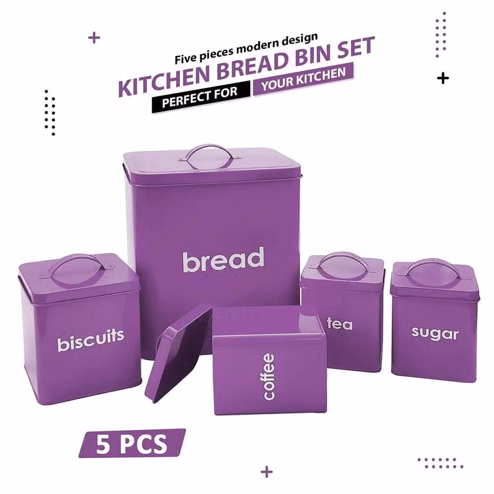 Kelvenix 5 Piece Metal Enamel Bread Bin Set in Purple – 3