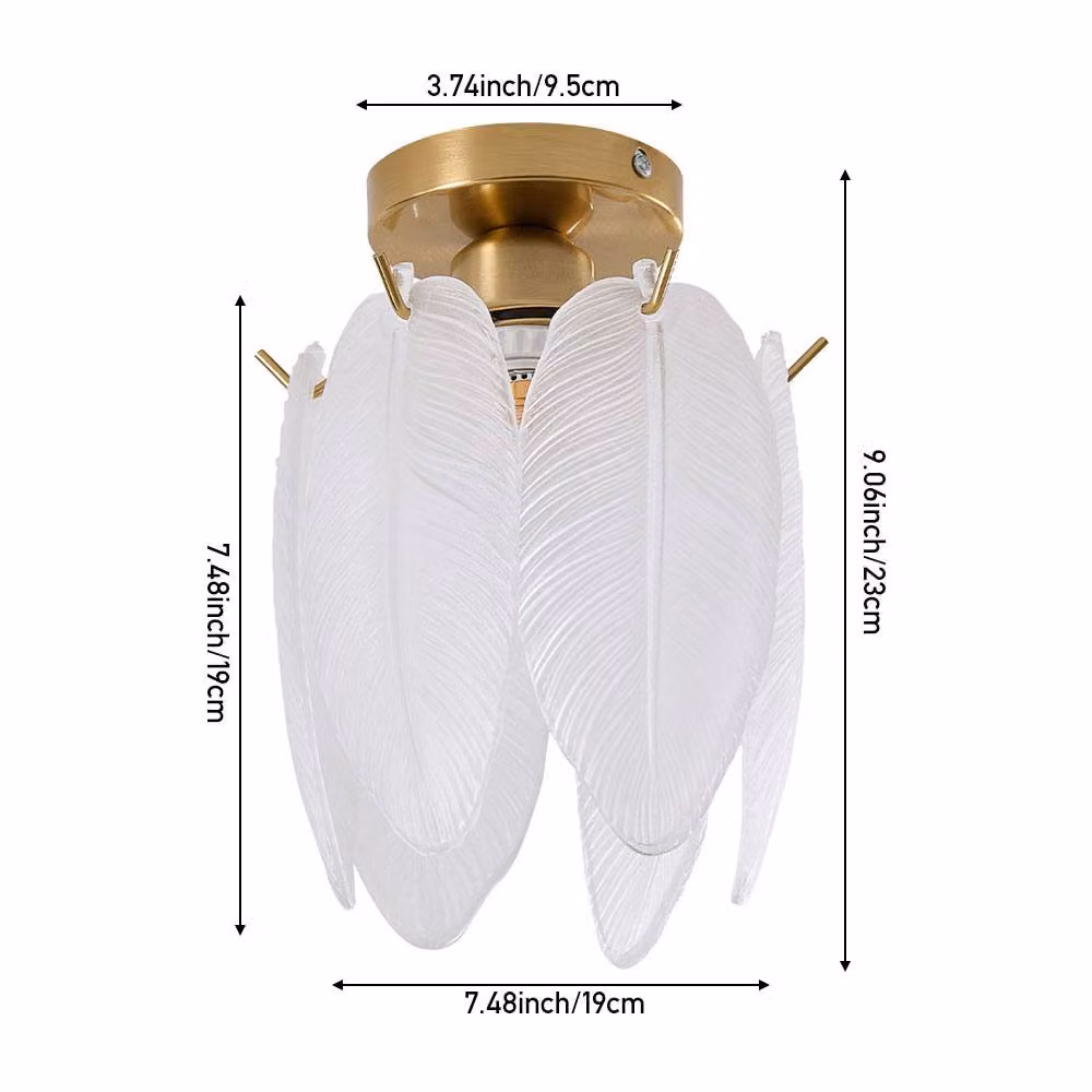 Living and Home Feather Semi-Flush Mount Ceiling Light in Gold and Glass – 3