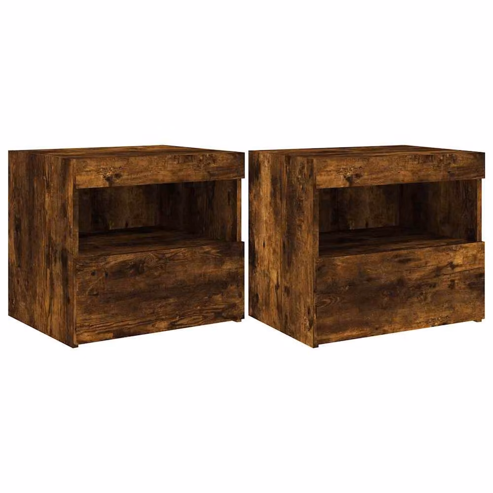 Berkfield Home Beautiful Bedside Cabinets with Integrated LED Lights, Set of 2, Smoked Oak, Brown, W: 50 cm, D: 40 cm, H: 45 cm – 3