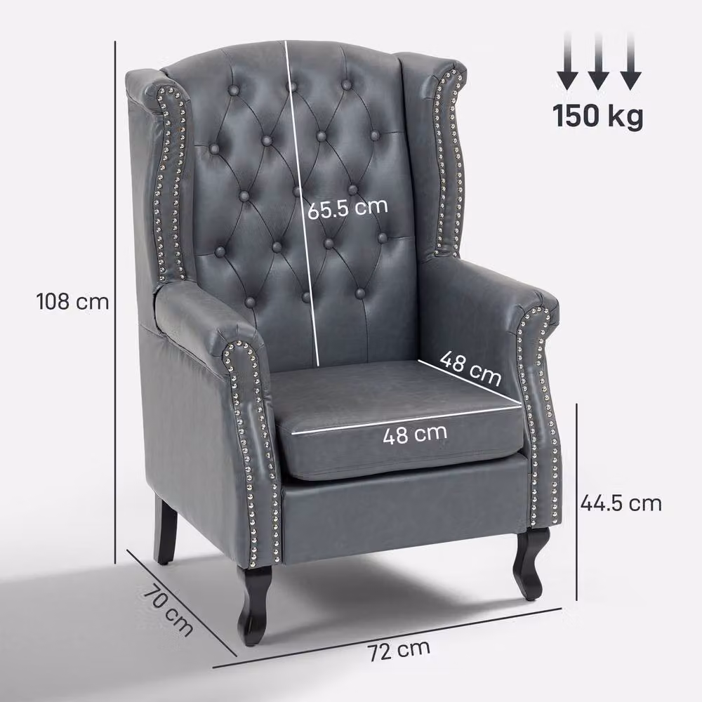 STILVORA Chesterfield Armchair with Grey Faux Leather Upholstery and Solid Wood Frame – 4