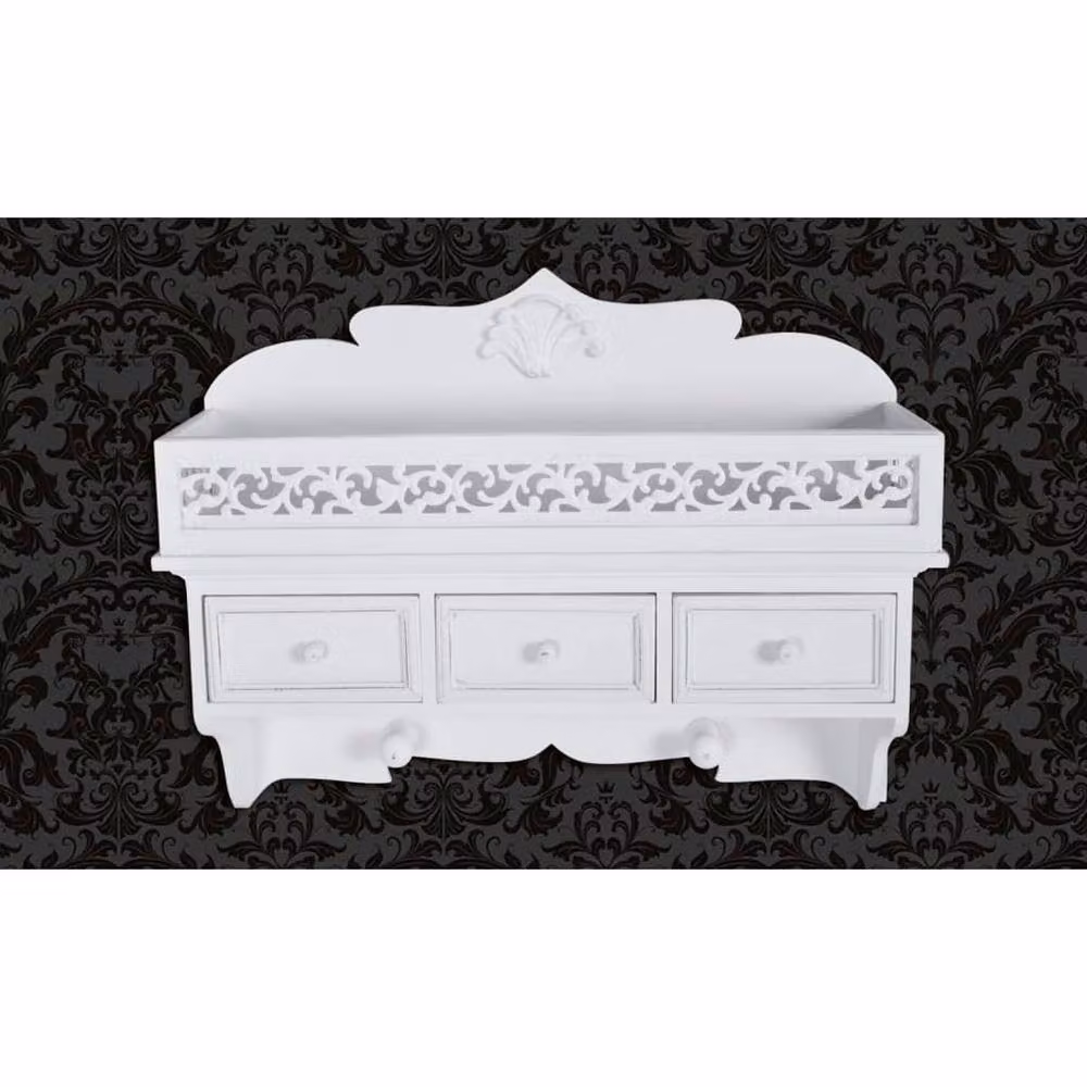 Berkfield Home Wall Mounted Shelf with 3 Drawers and 2 Hooks in White – 2
