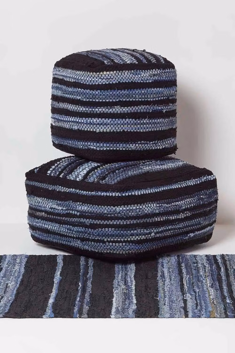 Homescapes Texas Blue Denim and Leather Striped Bean Filled Pouffe, W/D/H: 40 x 40 x 40 cm – 5