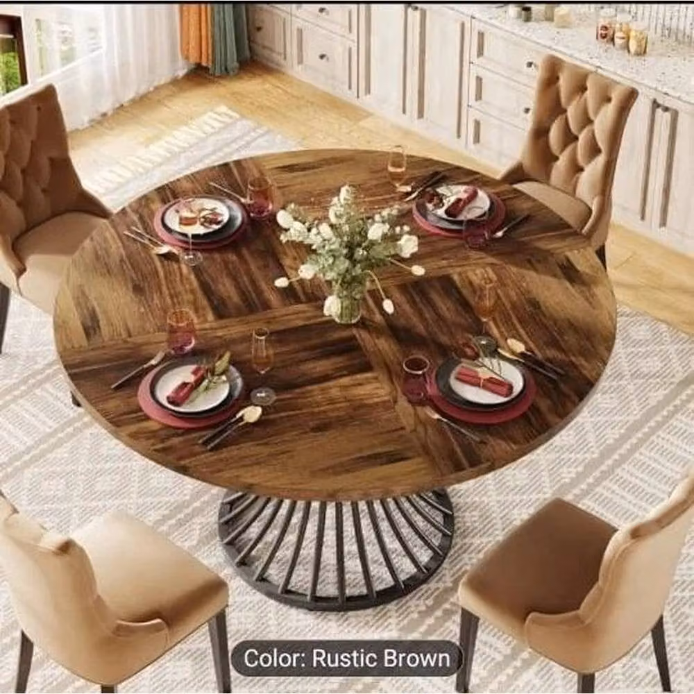 KORVIXA Industrial Farmhouse Round Dining Table in Brown – 3