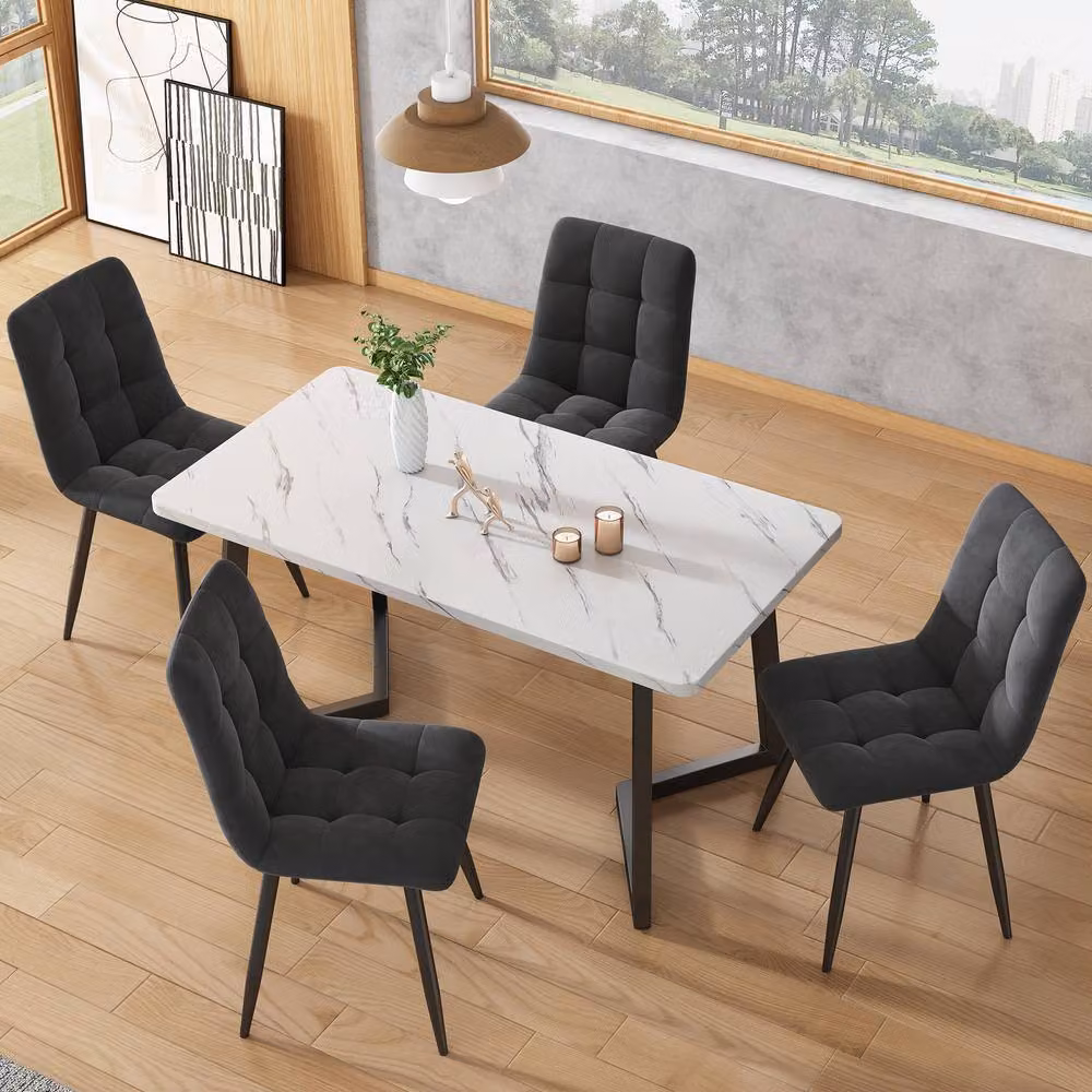 Merax Black and White Marble Effect Rectangular Dining Table with Metal Legs W/D/H: 117 x 68 x 75 cm – 2