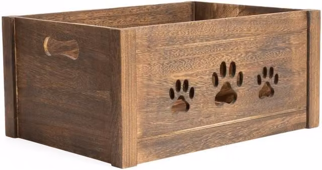 FLAVORA Brown Small-Storage Collection Solid Wood Box with Handles, W: 50 cm – 1