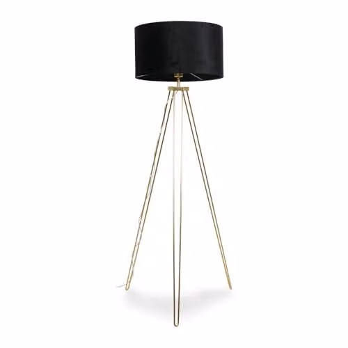 ValueLights Modern Gold Hairpin Design Tripod Floor Lamp with Black Velvet Drum Shade – 1
