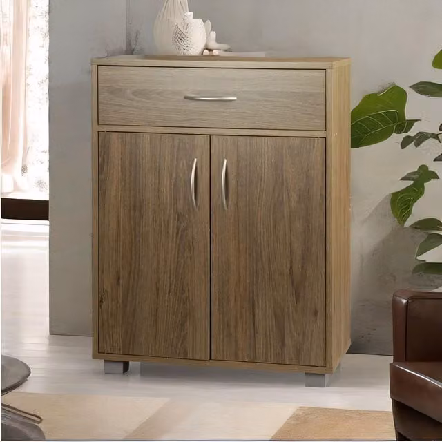FURNOS Wooden Storage Cabinet Organiser with Drawer in Grey, W/D/H: 80.0 x 29.5 x 60.0 cm
