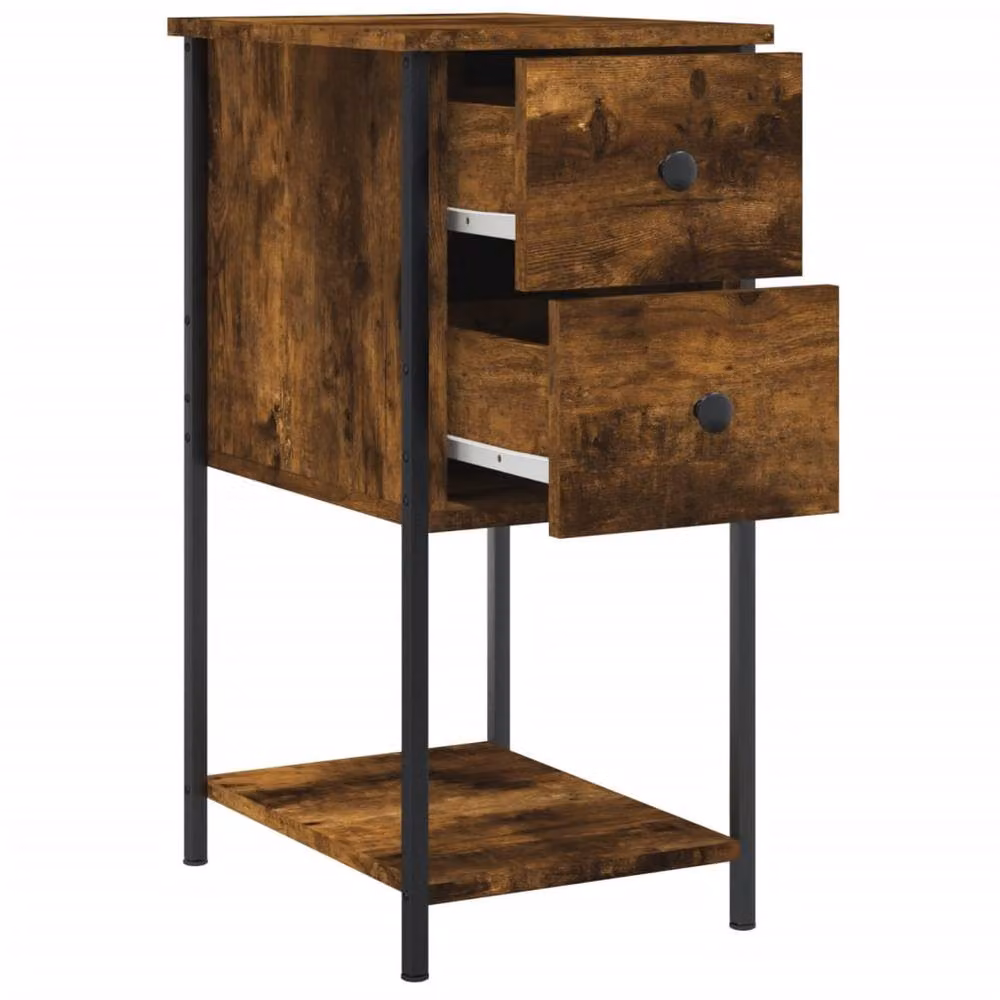 Berkfield Home Set of 2 Durable Bedside Cabinets in Smoked Oak Brown, W/D/H: 32 x 42 x 70 cm – 5