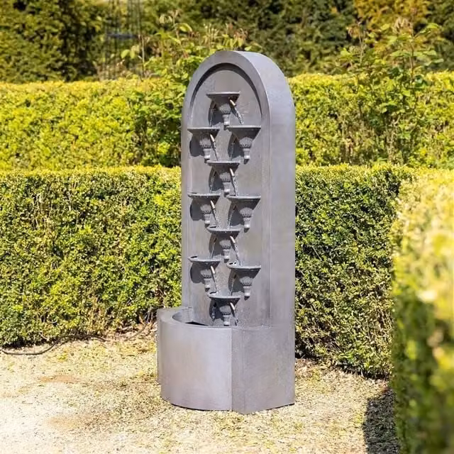 Primrose Obidos Tiered Cascading Zinc Water Feature in Grey, Height: 109 cm – 1