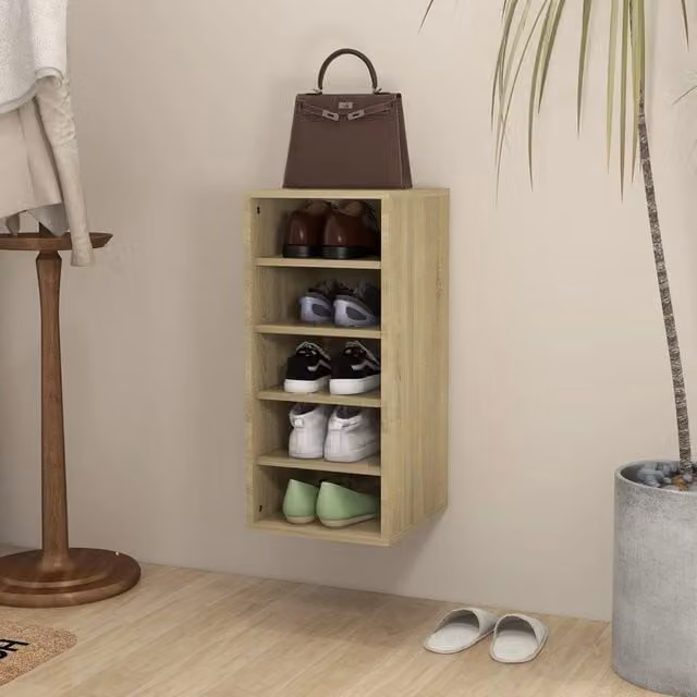 Berkfield Home Sonoma Oak Shoe Cabinet in Brown, W/D/H: 31.5 x 35 x 70 cm