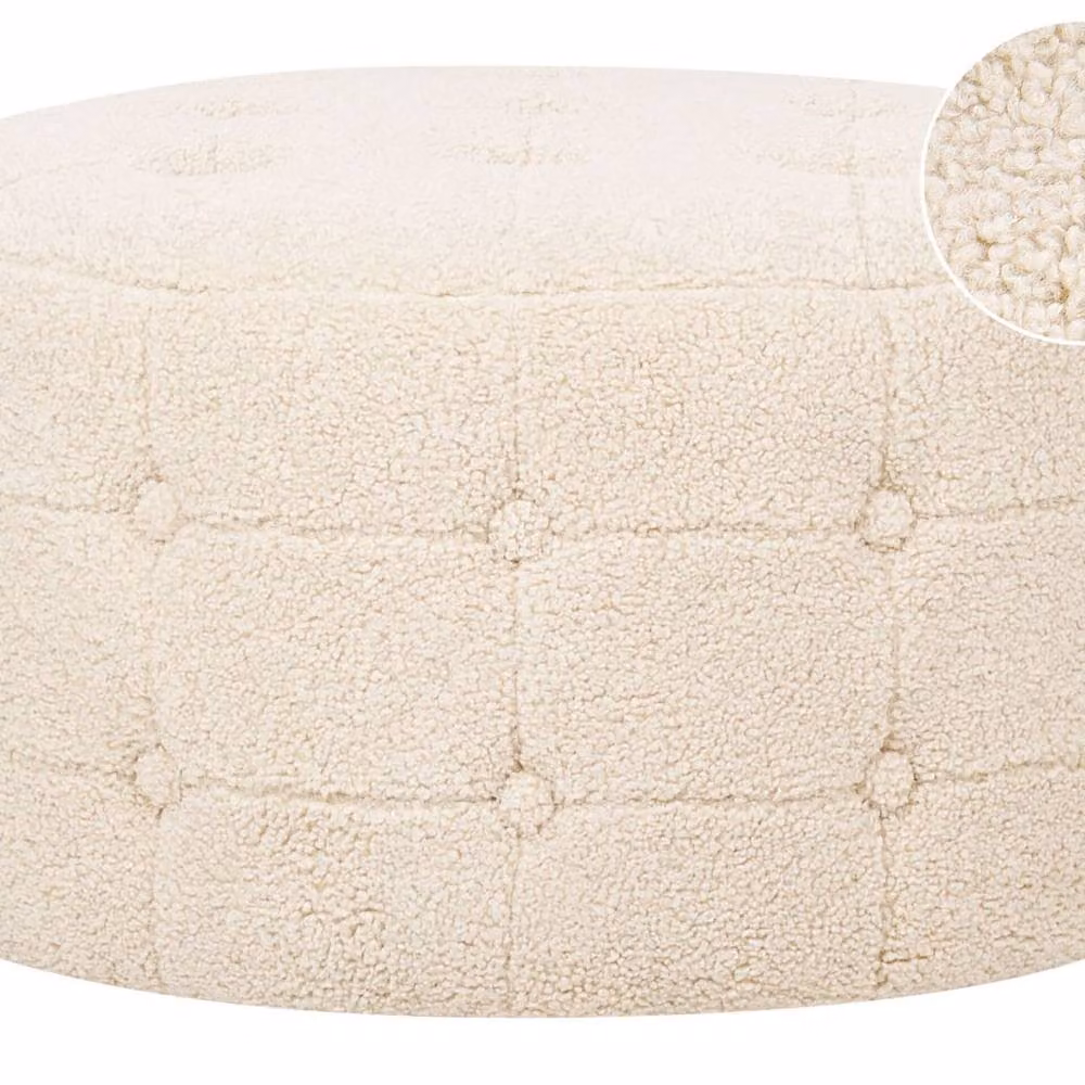Wyld and Coco Beige Bouclé Round Footstool - W/D/H: 55 x 55 x 30 cm – 2