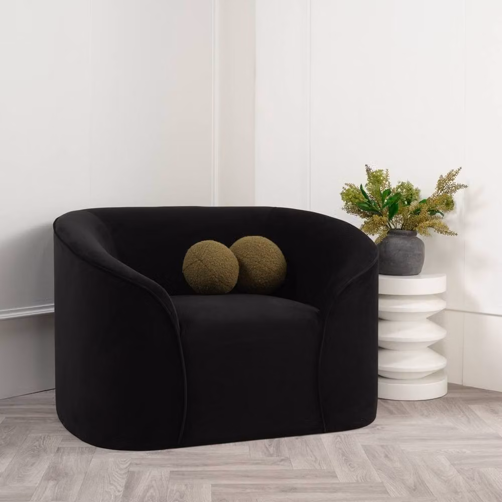 Lemon Pavilion Furniture Zuma Indoor Tub Chair in Black Velvet, W: 109.5 cm, D: 91 cm, H: 72.5 cm – 3