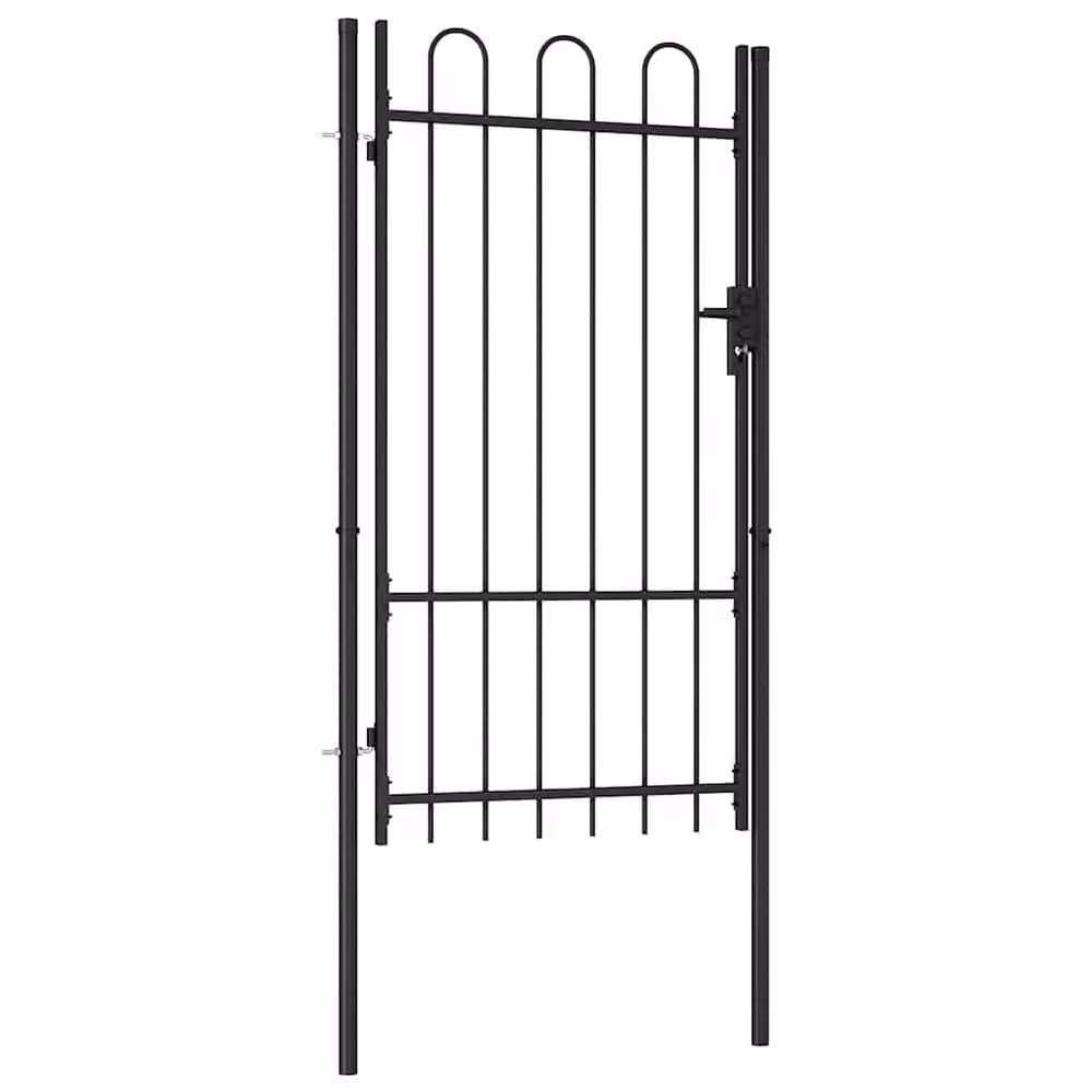 Berkfield Home Durable Steel Single Arched Top Fence Gate, Black, W: 1 m, H: 1.75 m – 3