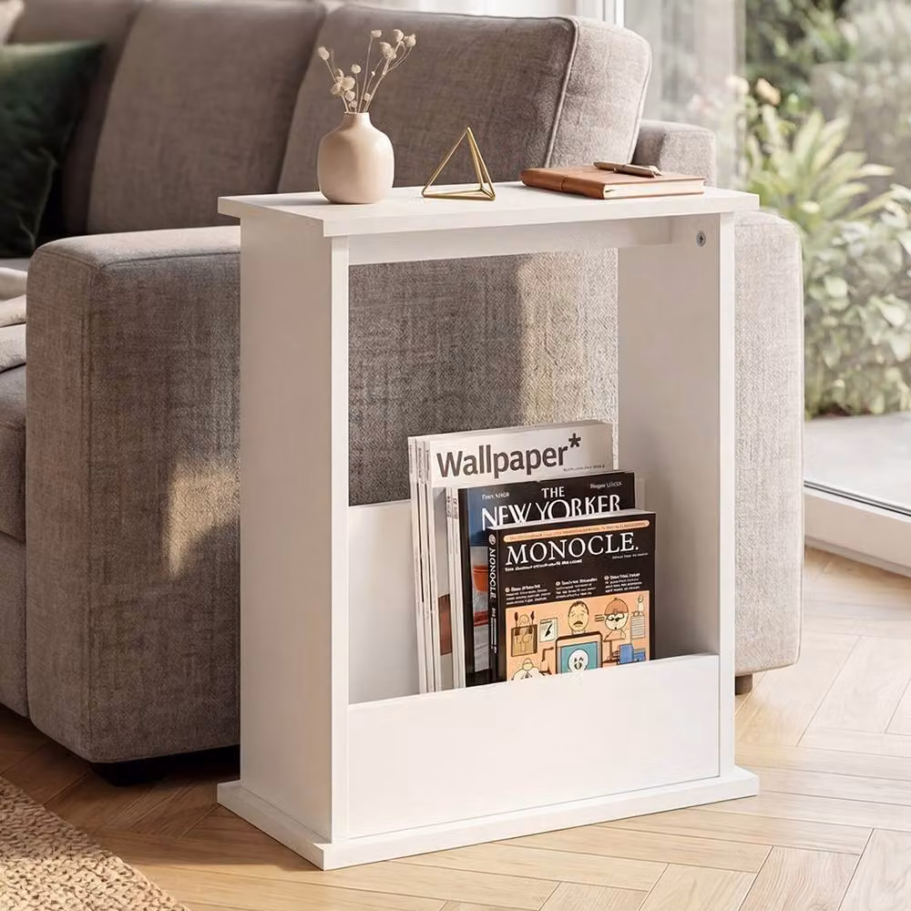 Levede Slim White Side Table and Magazine Rack with Storage – 2